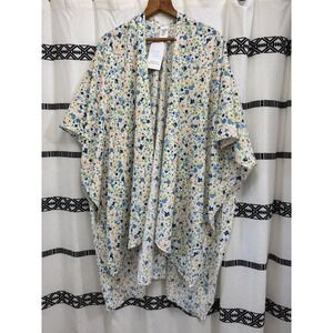 Time and Tru Floral Kimono One Size Lightweight Cover-Up Open Front‎ Drape Top